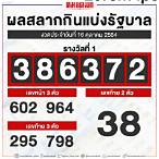 ผลการออกสลากกินแบ่งรัฐบาล 16 ตุลาคม 2564